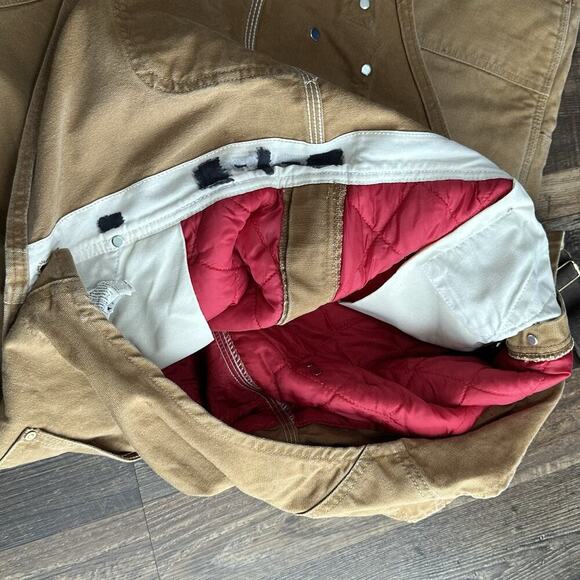 Carhartt R02 BRN Bib Overalls Mens 46x30 Brown Duck Insulated Double Knee Work - Picture 6 of 16